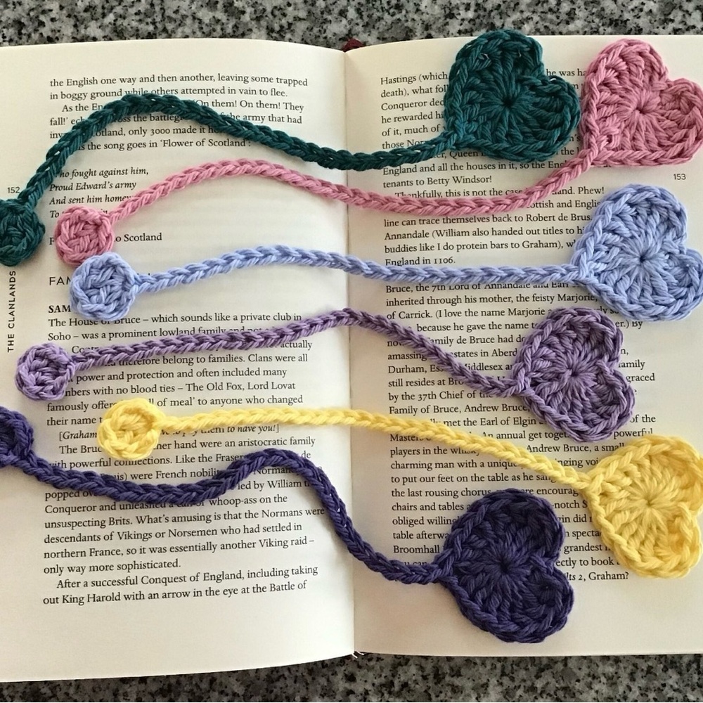 4 Crochet Heart Bookmarks